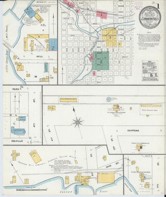 Sanborn Fire Insurance Map from Cannon Falls, Goodhue County, Minnesota (1905), Sheet #0001 - Complete Map Set gallery image, historic Sanborn map, vintage wall art, Minnesota Minnesota