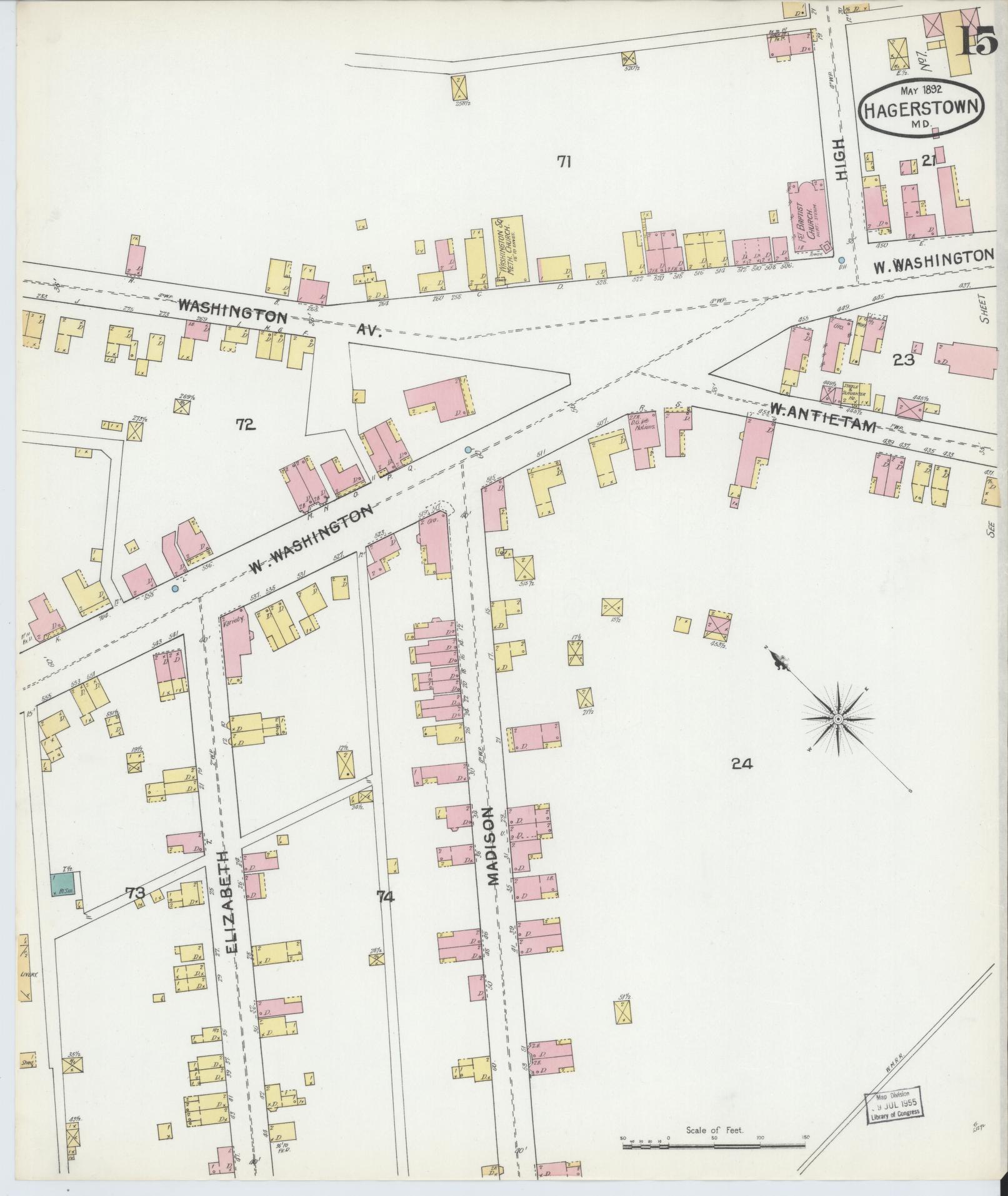 Washington, Maryland - 1892 - Sanborn Fire Insurance Map, Sheet #0015 - Historic Sanborn Fire Insurance Map Print, Washington Maryland 1892 0015 vintage old map wall art