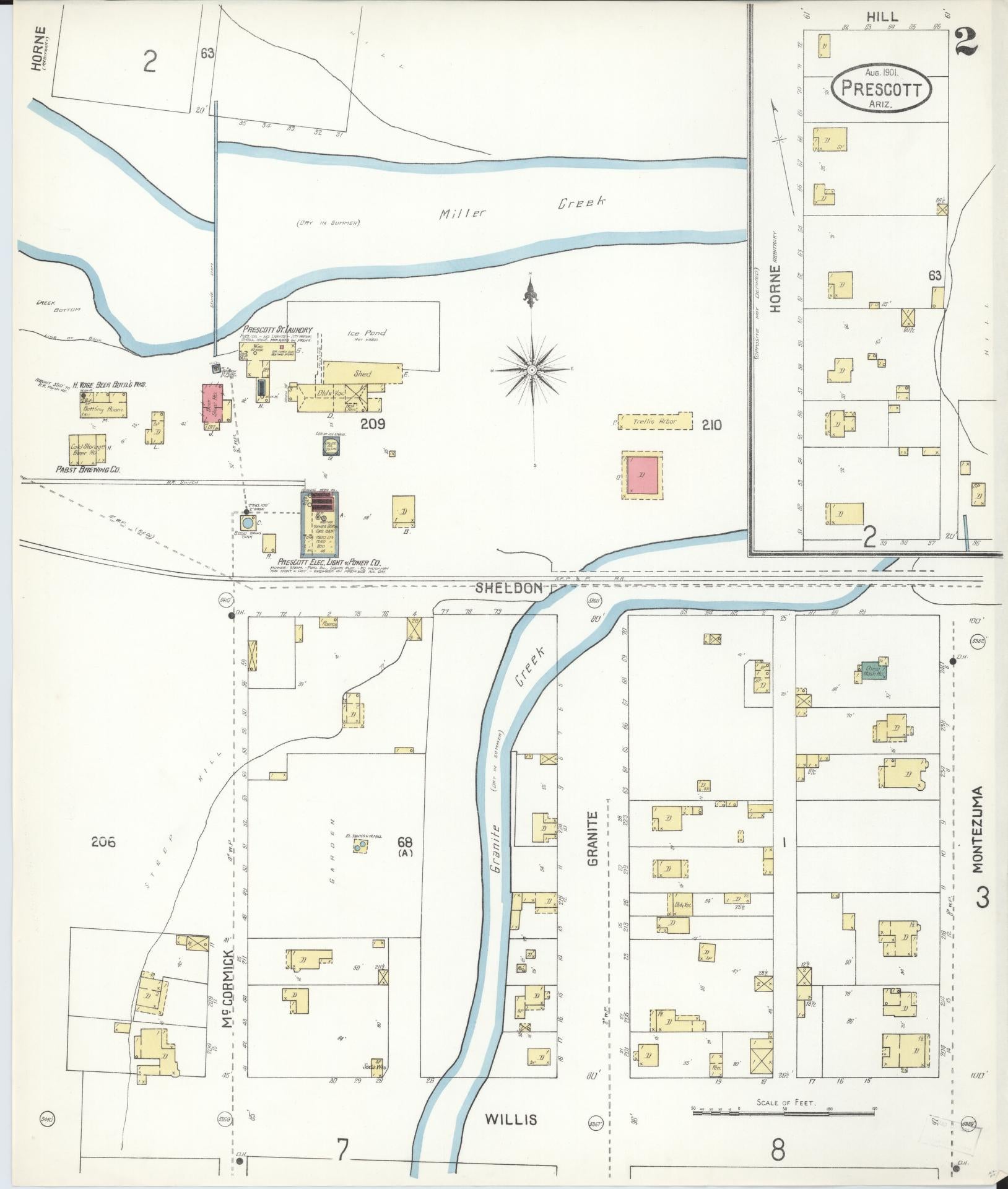Sanborn Fire Insurance Map from Prescott, Yavapai County, Arizona (1901), Sheet #0002 - Complete Map Set gallery image, historic Sanborn map, vintage wall art, Arizona Arizona