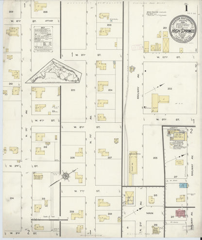 Sanborn Fire Insurance Map from High Springs, Alachua County, Florida (1913), Sheet #0001 - Historic Sanborn Fire Insurance Map Print, vintage old map wall art, antique decor, genealogy gift, Florida Florida map