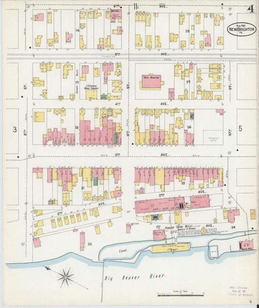 Sanborn Fire Insurance Map from New Brighton, Beaver County, Pennsylvania (1901), Sheet #0004 - Historic Sanborn Fire Insurance Map Print, vintage old map wall art, antique decor, genealogy gift, Pennsylvania Pennsylvania map