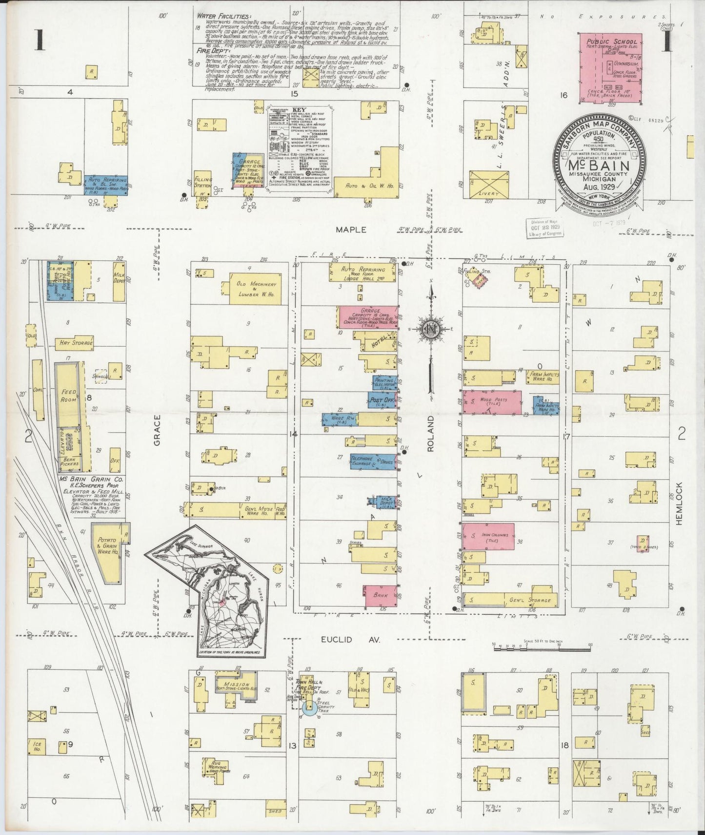 Sanborn Fire Insurance Map from Mcbain, Missaukee County, Michigan (1929), Sheet #0001 - Complete Map Set gallery image, historic Sanborn map, vintage wall art, Michigan Michigan