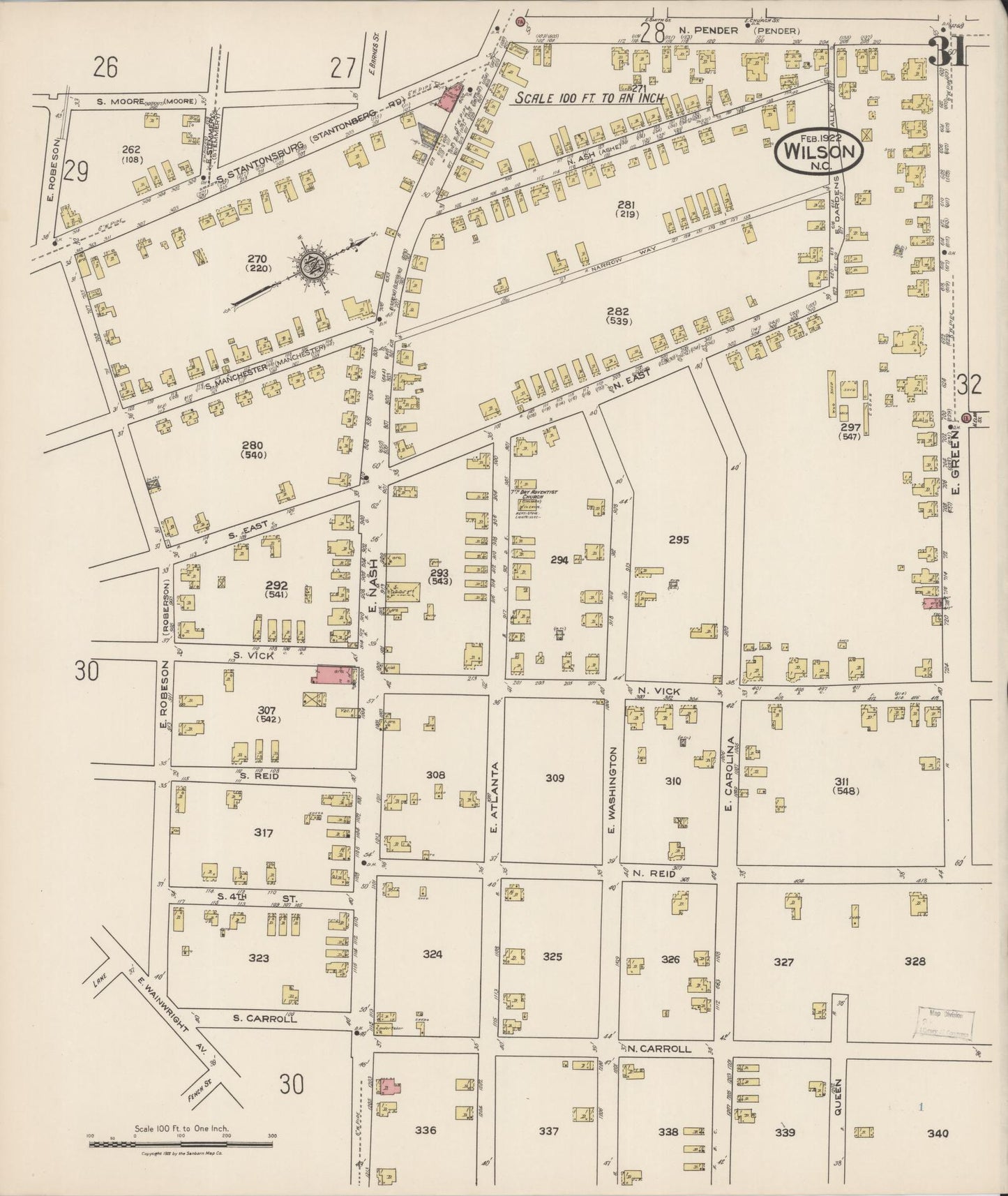 Sanborn Fire Insurance Map from Wilson, Wilson County, North Carolina (1922), Sheet #0031 - Complete Map Set gallery image, historic Sanborn map, vintage wall art, North Carolina North Carolina