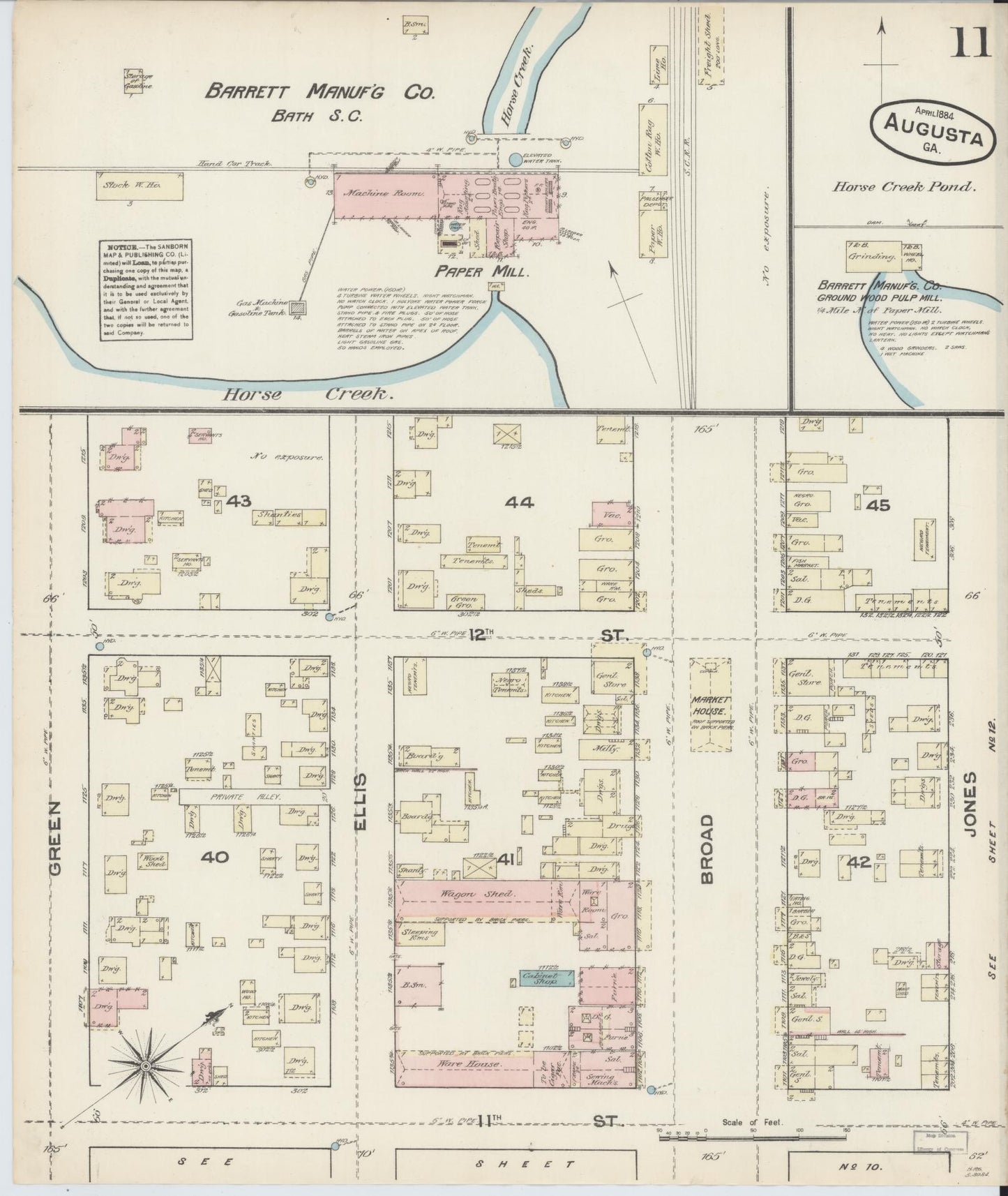 Sanborn Fire Insurance Map from Augusta, Richmond County, Georgia (1884), Sheet #0011 - Complete Map Set gallery image, historic Sanborn map, vintage wall art, Georgia Georgia