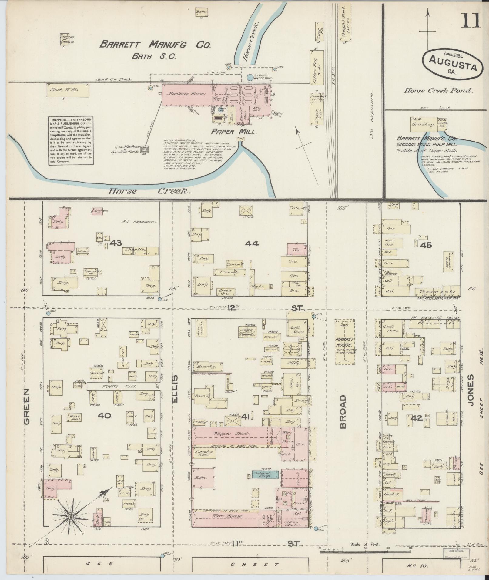Sanborn Fire Insurance Map from Augusta, Richmond County, Georgia (1884), Sheet #0011 - Complete Map Set gallery image, historic Sanborn map, vintage wall art, Georgia Georgia