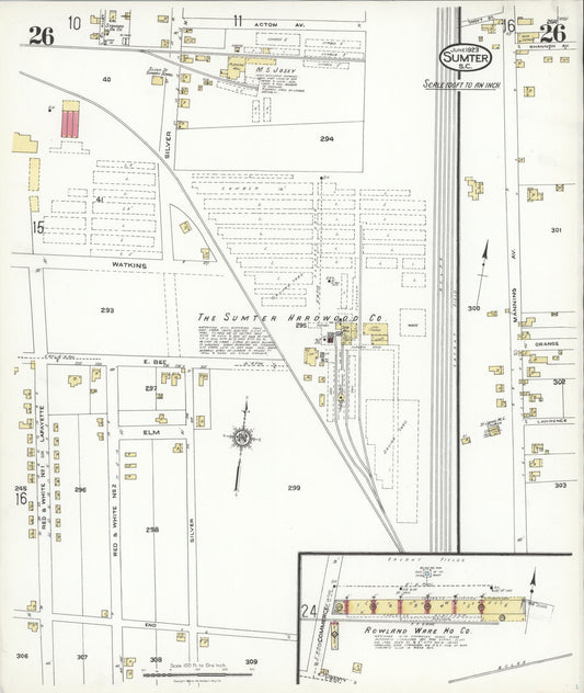 Sanborn Fire Insurance Map from Sumter, Sumter County, South Carolina (1923), Sheet #0026 - Historic Sanborn Fire Insurance Map Print, vintage old map wall art, antique decor, genealogy gift, South Carolina South Carolina map