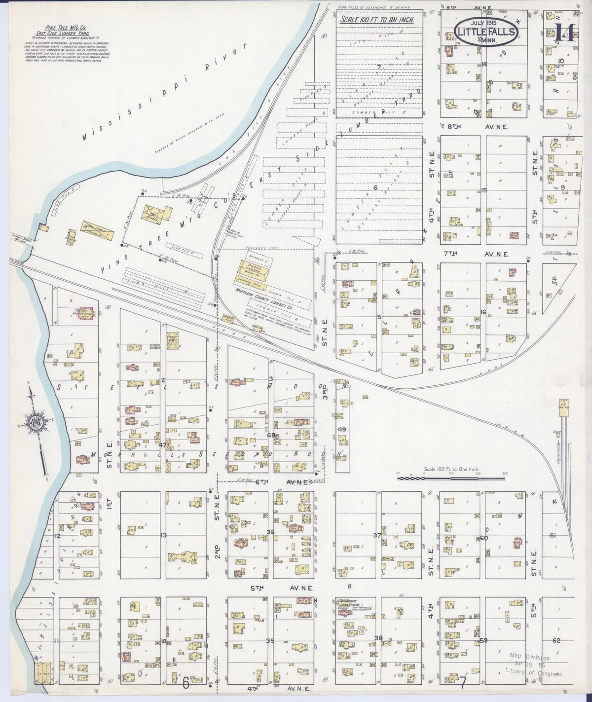 Sanborn Fire Insurance Map from Little Falls, Morrison County, Minnesota (1915), Sheet #0014 - Complete Map Set gallery image, historic Sanborn map, vintage wall art, Minnesota Minnesota