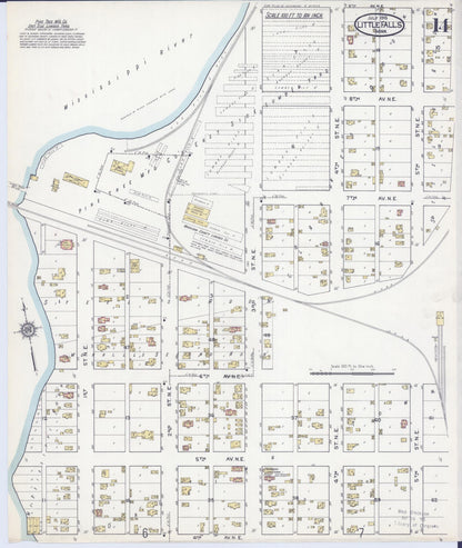 Sanborn Fire Insurance Map from Little Falls, Morrison County, Minnesota (1915), Sheet #0014 - Complete Map Set gallery image, historic Sanborn map, vintage wall art, Minnesota Minnesota