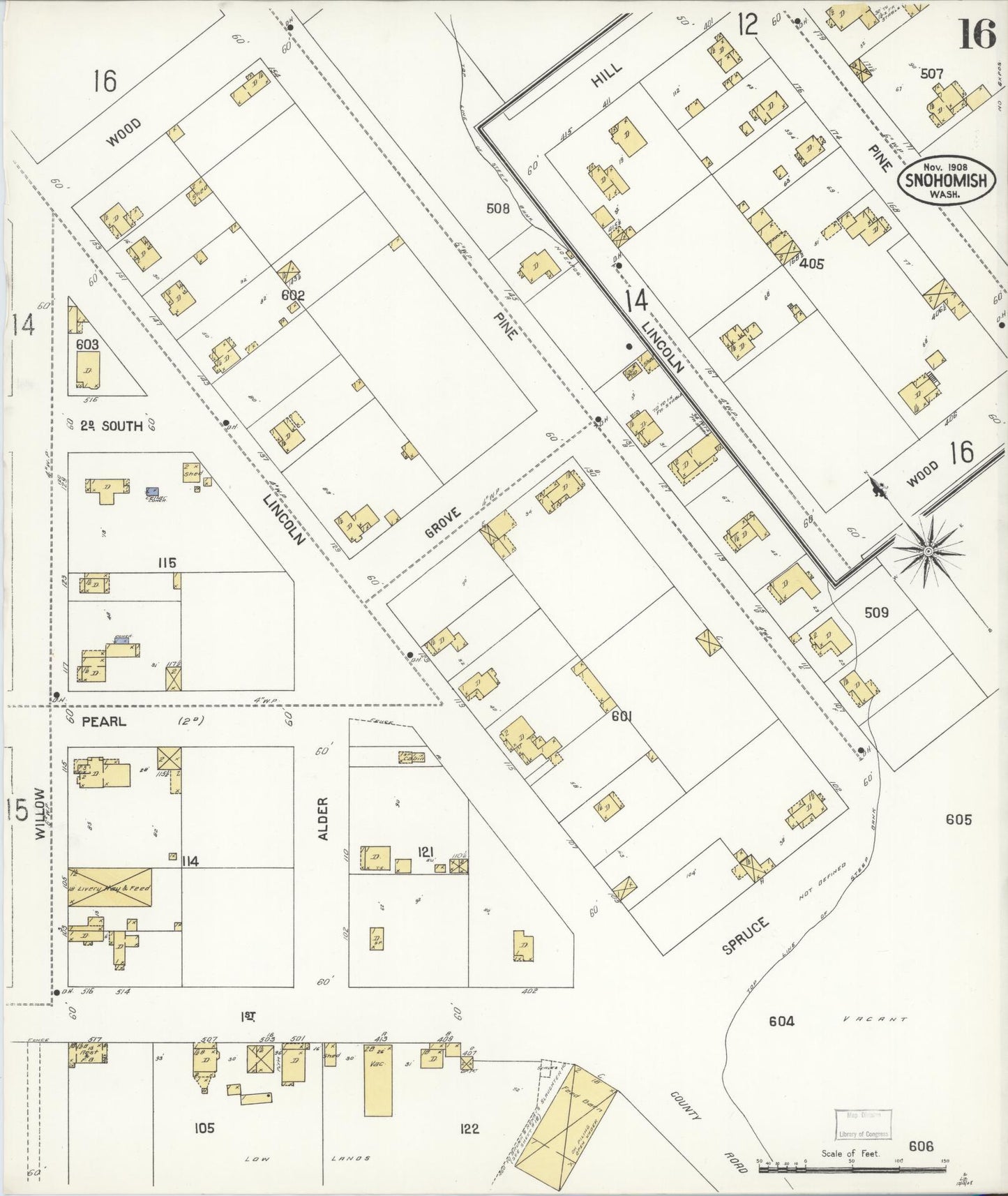 Sanborn Fire Insurance Map from Snohomish, Snohomish County, Washington (1908), Sheet #0016 - Complete Map Set gallery image, historic Sanborn map, vintage wall art, Washington Washington