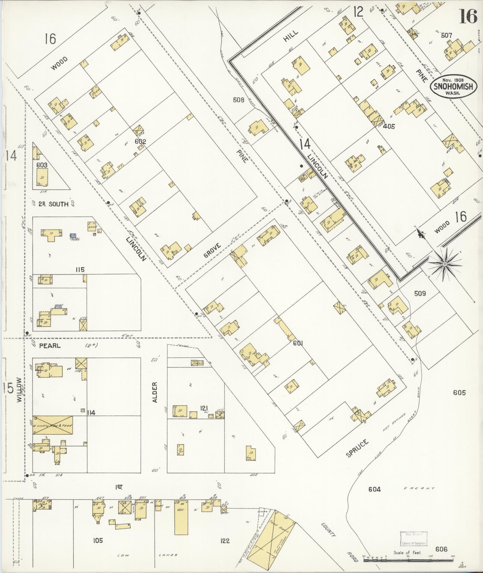 Sanborn Fire Insurance Map from Snohomish, Snohomish County, Washington (1908), Sheet #0016 - Complete Map Set gallery image, historic Sanborn map, vintage wall art, Washington Washington