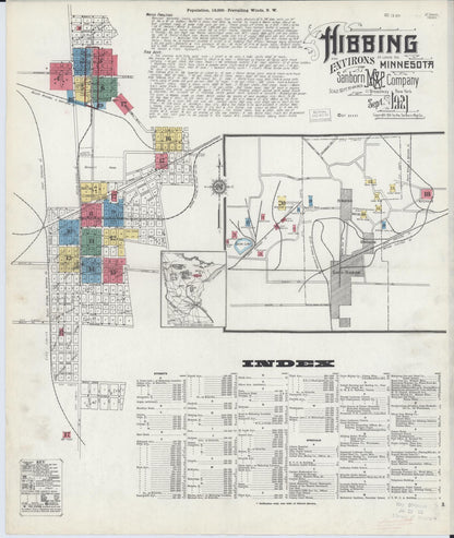 Sanborn Fire Insurance Map from Hibbing, Saint Louis County, Minnesota (1921), Sheet #0001 - Historic Sanborn Fire Insurance Map Print, vintage old map wall art, antique decor, genealogy gift, Minnesota Minnesota map