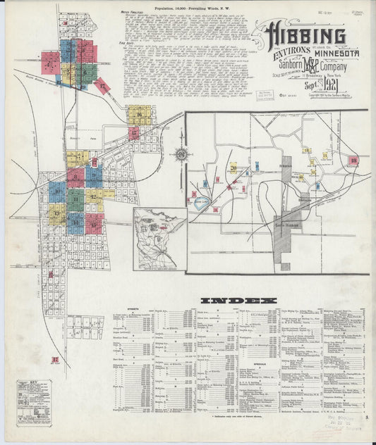 Sanborn Fire Insurance Map from Hibbing, Saint Louis County, Minnesota (1921), Sheet #0001 - Historic Sanborn Fire Insurance Map Print, vintage old map wall art, antique decor, genealogy gift, Minnesota Minnesota map