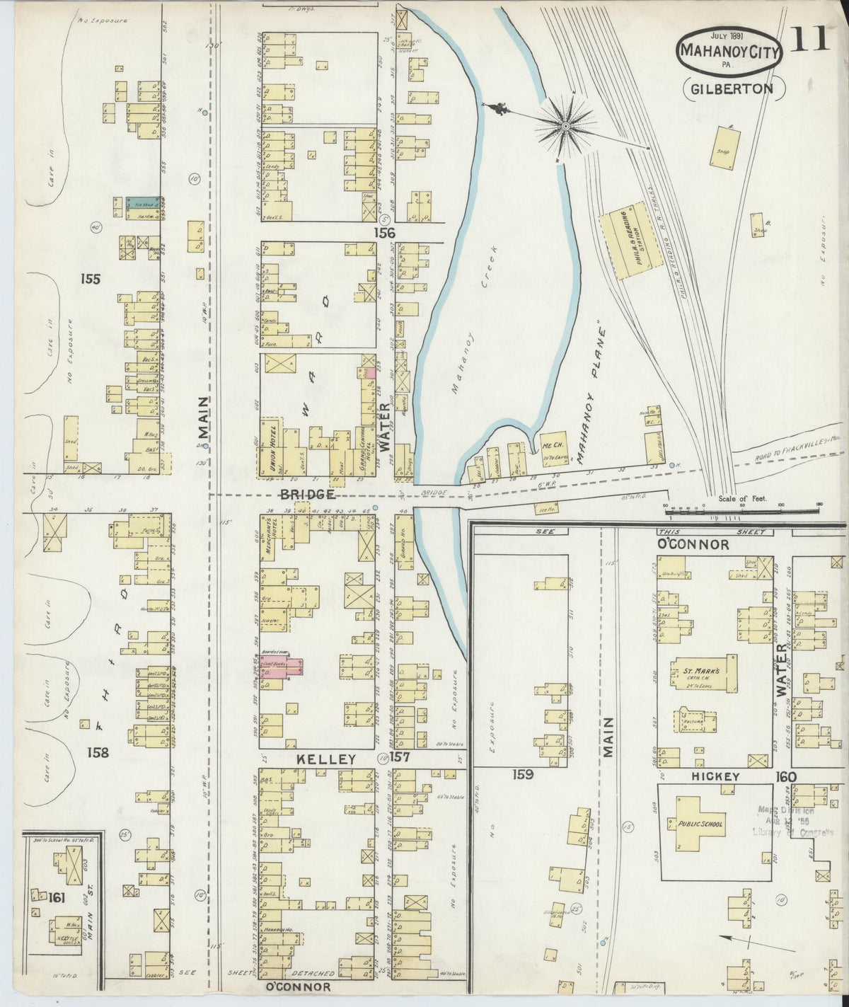 Sanborn Fire Insurance Map from Mahanoy City, Schuylkill County, Pennsylvania (1891), Sheet #0011 - Historic Sanborn Fire Insurance Map Print, vintage old map wall art, antique decor, genealogy gift, Pennsylvania Pennsylvania map