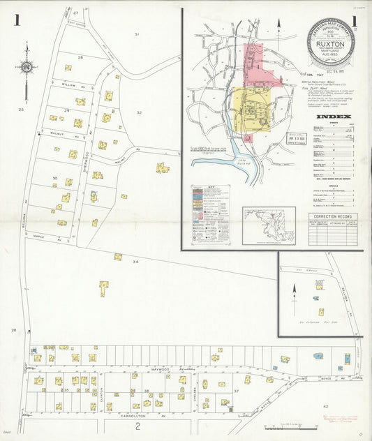 Sanborn Fire Insurance Map from Ruxston, Baltimore County, Maryland (1935), Sheet #0001 - Historic Sanborn Fire Insurance Map Print, vintage old map wall art, antique decor, genealogy gift, Maryland Maryland map