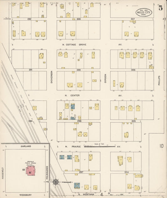 Sanborn Fire Insurance Map from Miles City, Custer County, Montana (1910), Sheet #0005 - Historic Sanborn Fire Insurance Map Print, vintage old map wall art, antique decor, genealogy gift, Montana Montana map