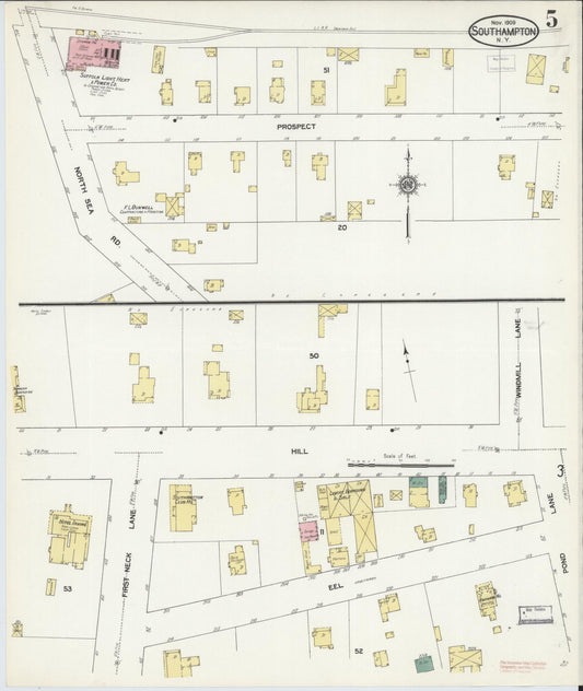Sanborn Fire Insurance Map from Southampton, Suffolk County, New York (1909), Sheet #0005 - Historic Sanborn Fire Insurance Map Print, vintage old map wall art, antique decor, genealogy gift, New York New York map