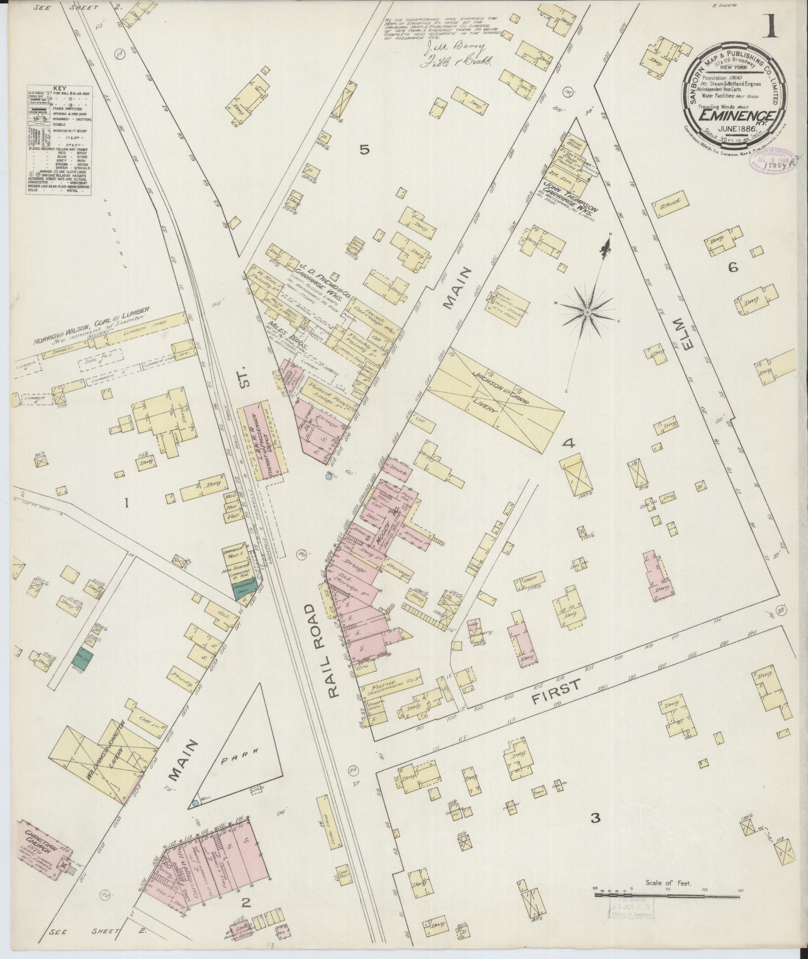 Sanborn Fire Insurance Map from Eminence, Henry County, Kentucky. (1886) – Historic Sanborn Fire Insurance Map Print