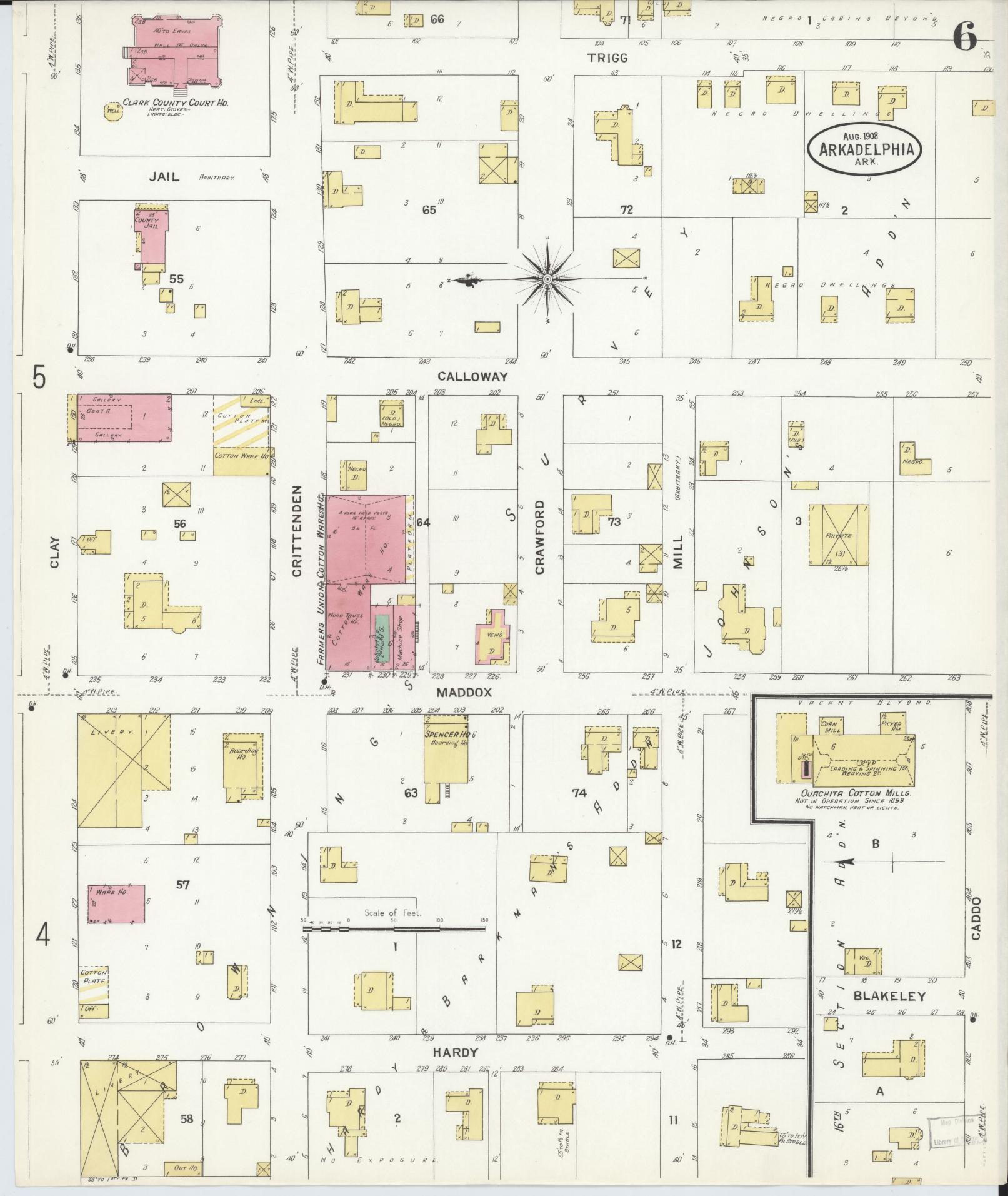 Sanborn Fire Insurance Map from Arkadelphia, Clark County, Arkansas (1908), Sheet #0006 - Complete Map Set gallery image, historic Sanborn map, vintage wall art, Arkansas Arkansas