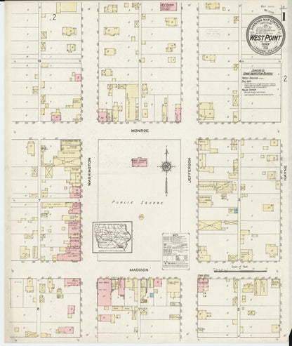 Sanborn Fire Insurance Map from West Point, Lee County, Iowa (1914), Sheet #0001 - Historic Sanborn Fire Insurance Map Print, vintage old map wall art