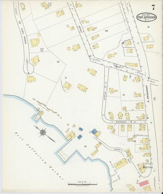 Sanborn Fire Insurance Map from Port Jefferson, Suffolk County, New York (1917), Sheet #0007 - Historic Sanborn Fire Insurance Map Print, vintage old map wall art, antique decor, genealogy gift, New York New York map