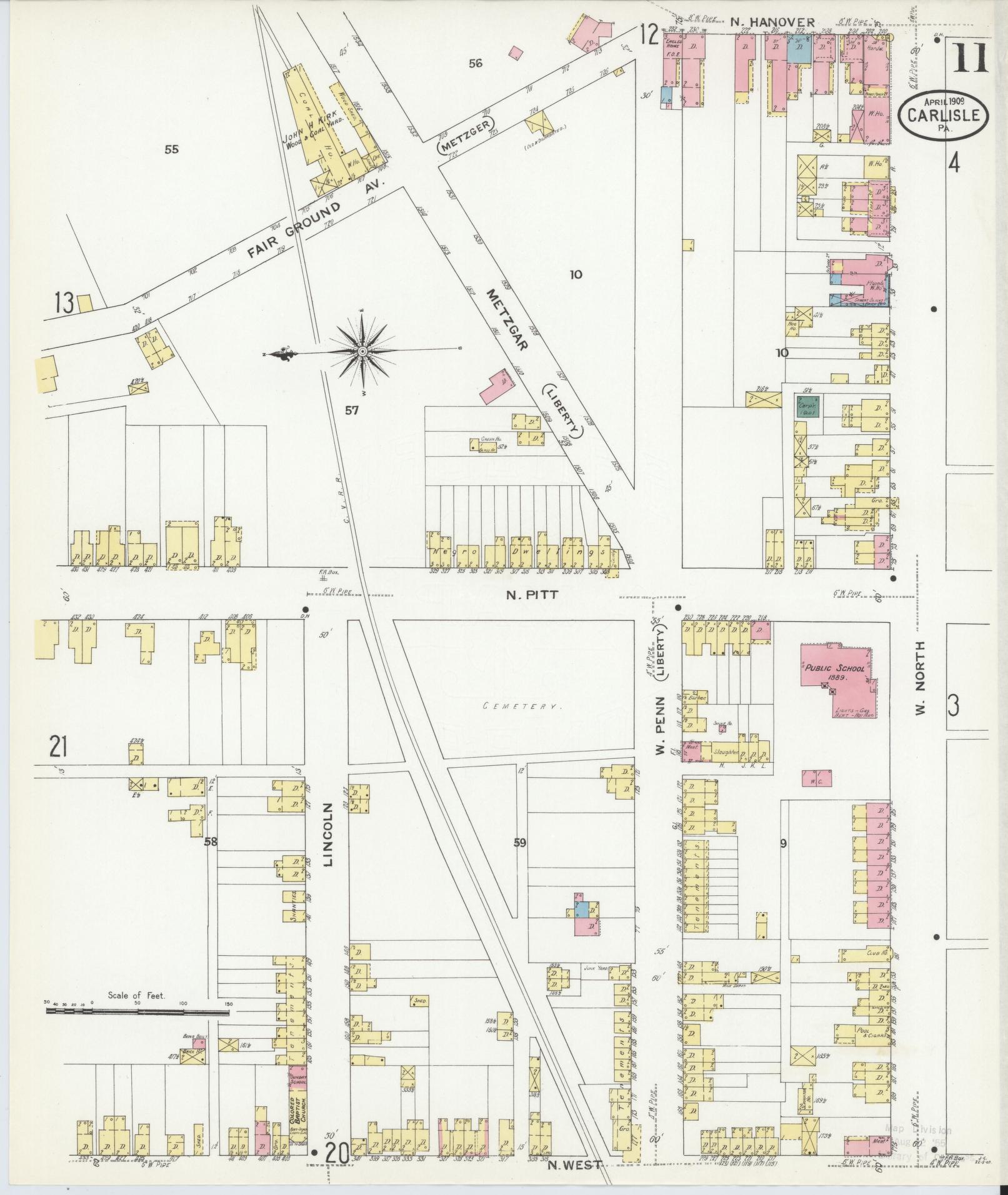 Sanborn Fire Insurance Map from Carlisle, Cumberland County, Pennsylvania (1909), Sheet #0011 - Historic Sanborn Fire Insurance Map Print, vintage old map wall art, antique decor, genealogy gift, Pennsylvania Pennsylvania map
