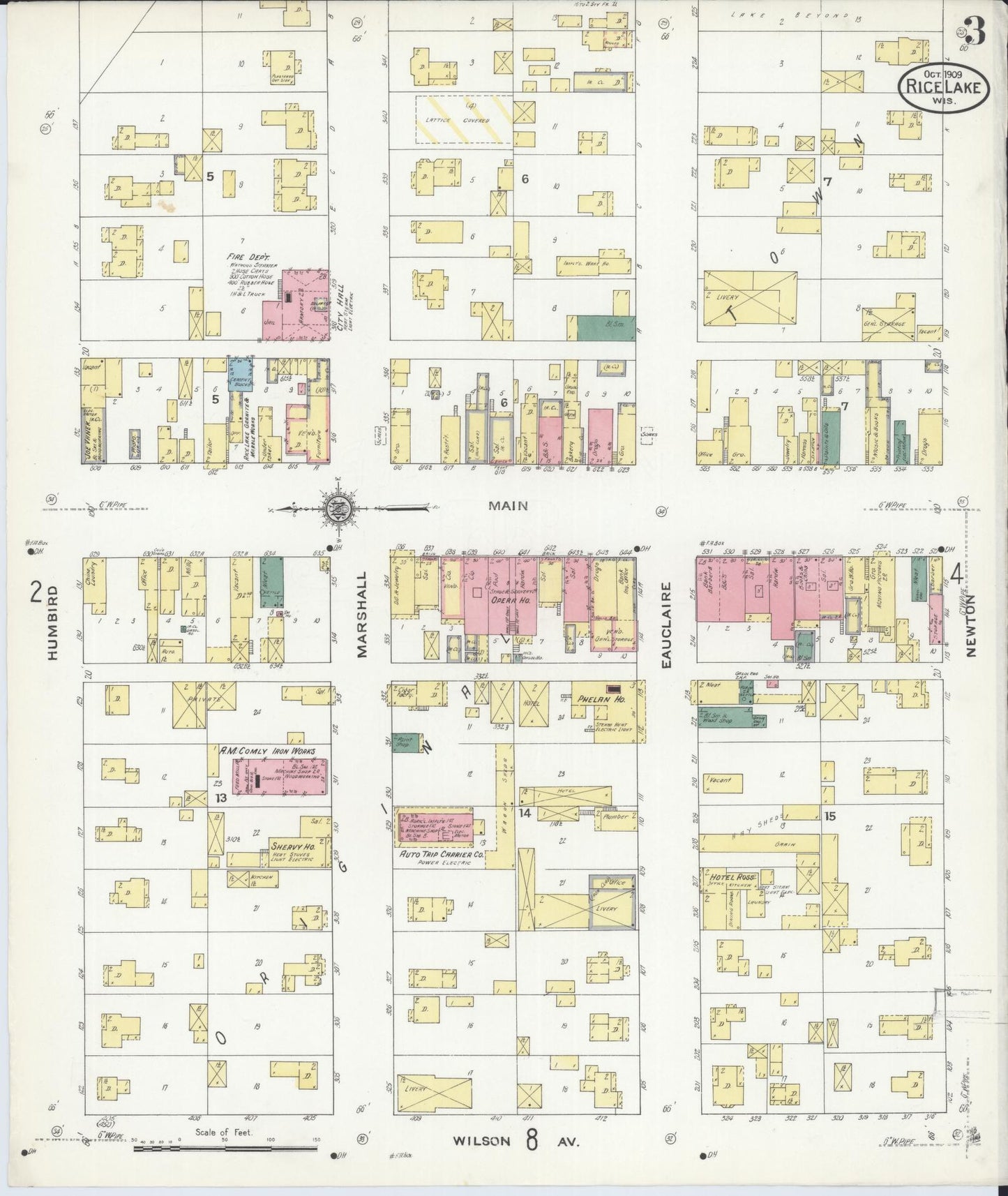 Sanborn Fire Insurance Map from Rice Lake, Barron County, Wisconsin (1909), Sheet #0003 - Complete Map Set gallery image, historic Sanborn map, vintage wall art, Wisconsin Wisconsin