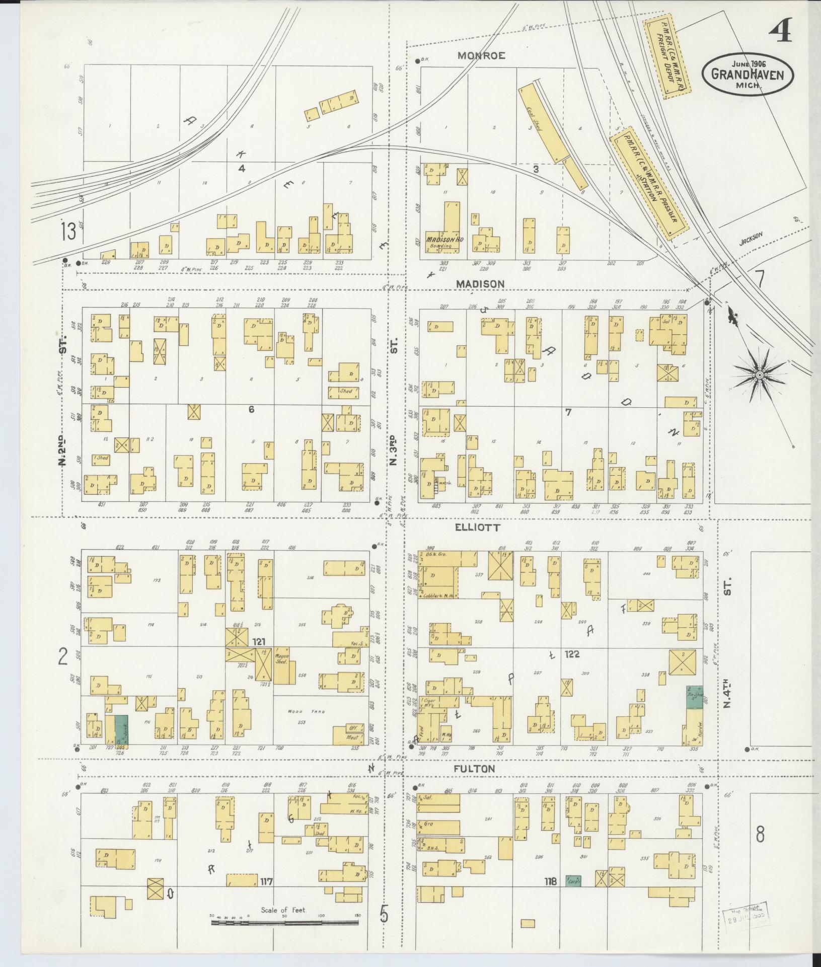 Sanborn Fire Insurance Map from Grand Haven, Ottawa County, Michigan (1906), Sheet #0004 - Complete Map Set gallery image, historic Sanborn map, vintage wall art, Michigan Michigan