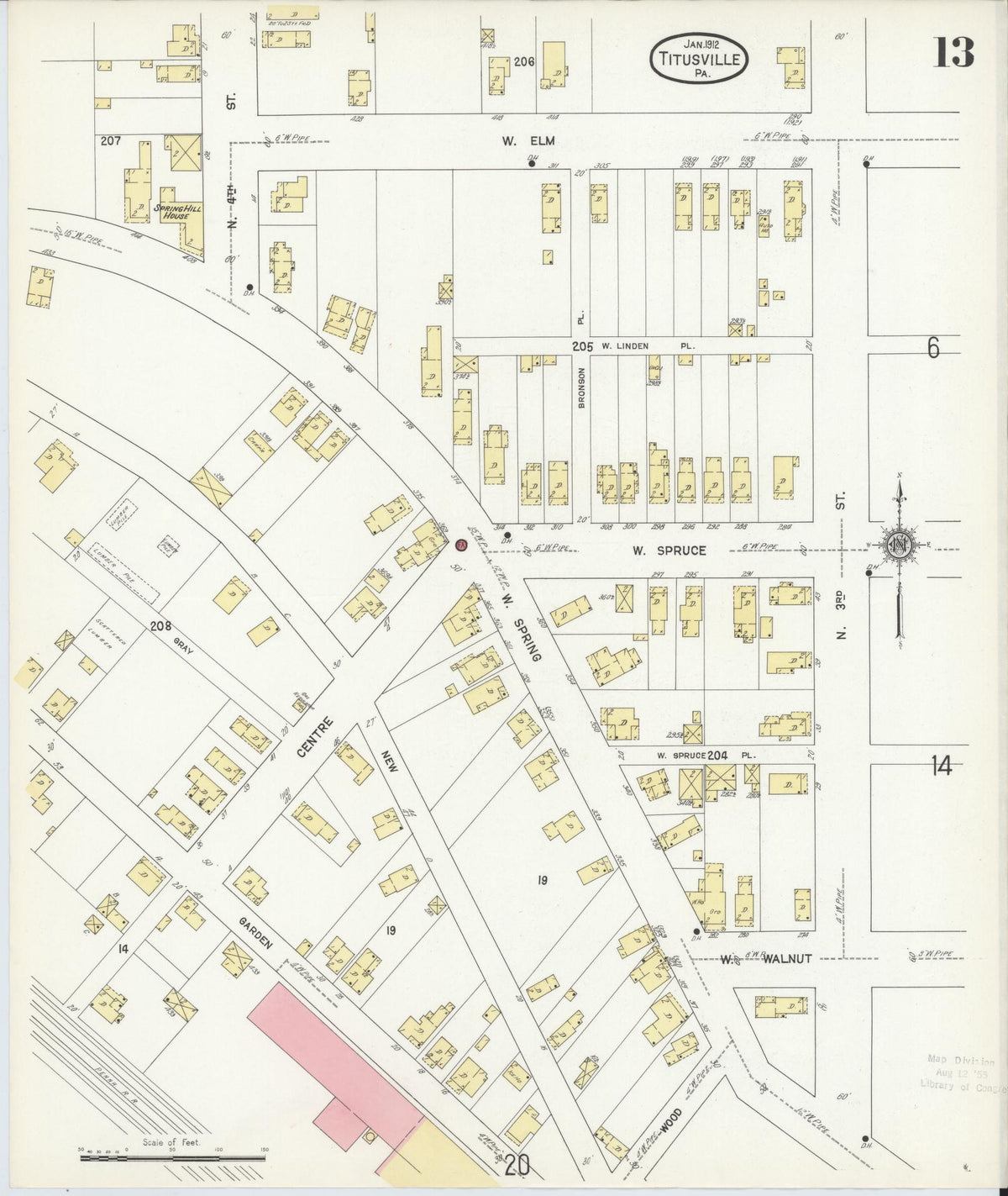 Sanborn Fire Insurance Map from Titusville, Crawford County, Pennsylvania (1912), Sheet #0013 - Historic Sanborn Fire Insurance Map Print, vintage old map wall art, antique decor, genealogy gift, Pennsylvania Pennsylvania map