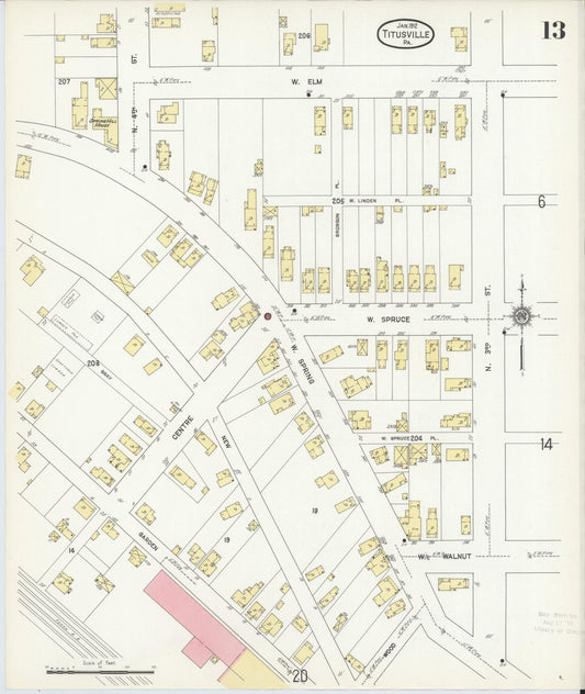 Sanborn Fire Insurance Map from Titusville, Crawford County, Pennsylvania (1912), Sheet #0013 - Historic Sanborn Fire Insurance Map Print, vintage old map wall art, antique decor, genealogy gift, Pennsylvania Pennsylvania map
