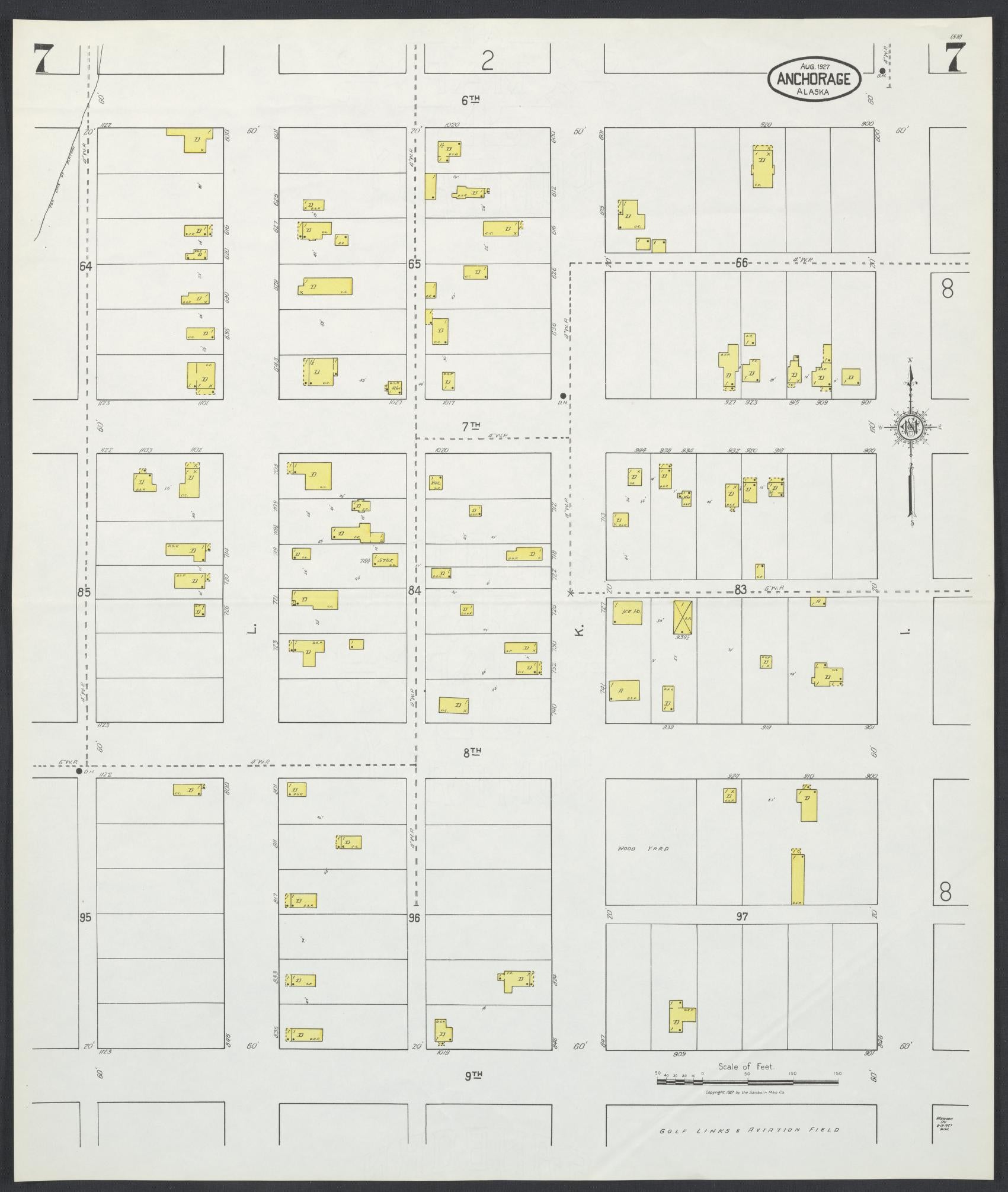 anchorage census division, Alaska - 1927 - Sanborn Fire Insurance Map, Sheet 0007 - Historic Sanborn Fire Insurance Map Print, anchorage census division Alaska 1927 0007 vintage old map wall art