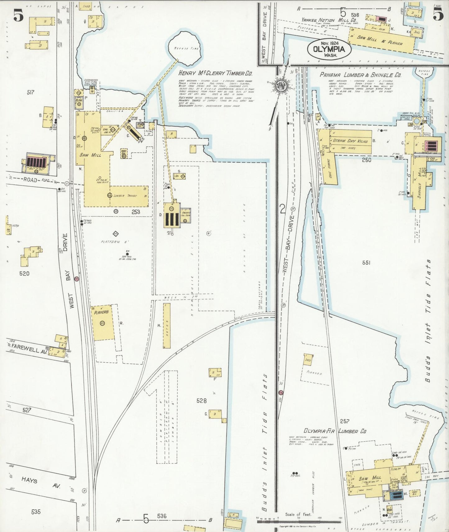 Sanborn Fire Insurance Map from Olympia, Thurston County, Washington (1924), Sheet #0005 - Complete Map Set gallery image, historic Sanborn map, vintage wall art, Washington Washington