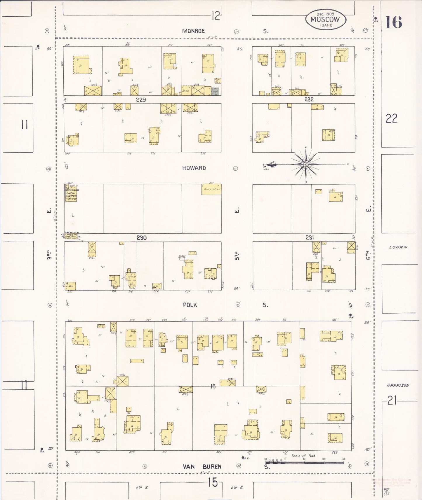 Sanborn Fire Insurance Map from Moscow, Latah County, Idaho (1909), Sheet #0016 - Complete Map Set gallery image, historic Sanborn map, vintage wall art, Idaho Idaho