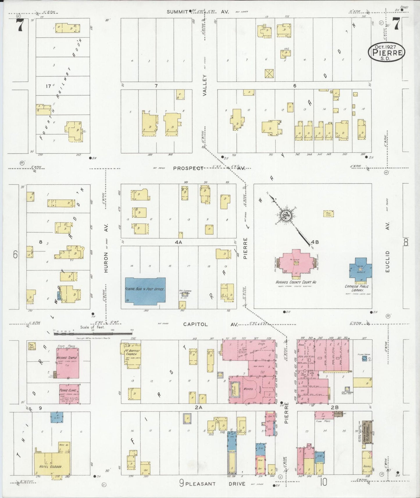 Sanborn Fire Insurance Map from Pierre, Hughes County, South Dakota (1927), Sheet #0007 - Complete Map Set gallery image, historic Sanborn map, vintage wall art, South Dakota South Dakota