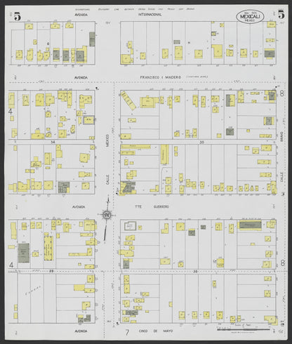 Sanborn Fire Insurance Map from Mexicali, Baja California (Mexico) (1925), Sheet #0005 - Complete Map Set gallery image, historic Sanborn map, vintage wall art, California California