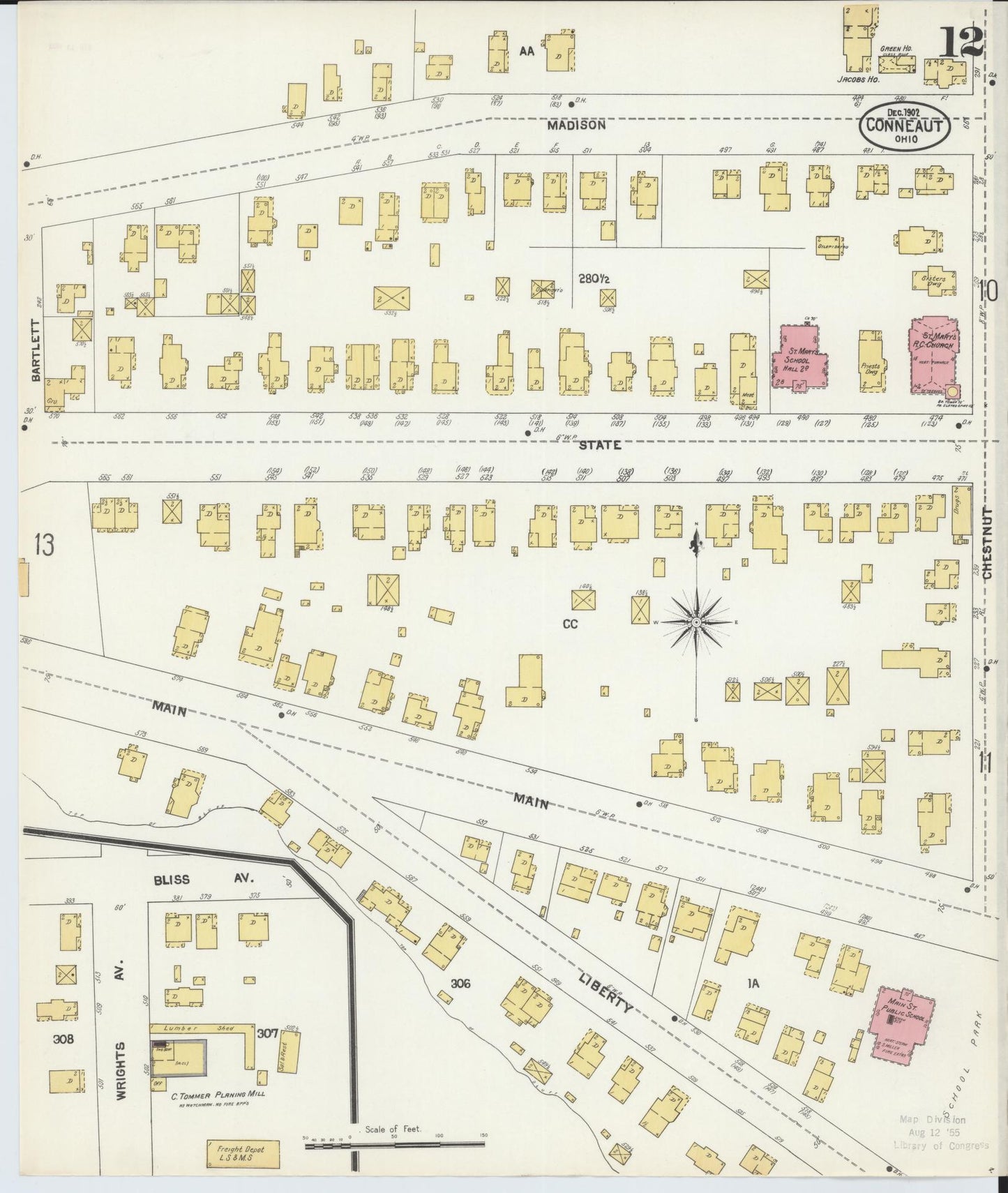 Sanborn Fire Insurance Map from Conneaut, Ashtabula County, Ohio (1902), Sheet #0012 - Historic Sanborn Fire Insurance Map Print, vintage old map wall art, antique decor, genealogy gift, Ohio Ohio map