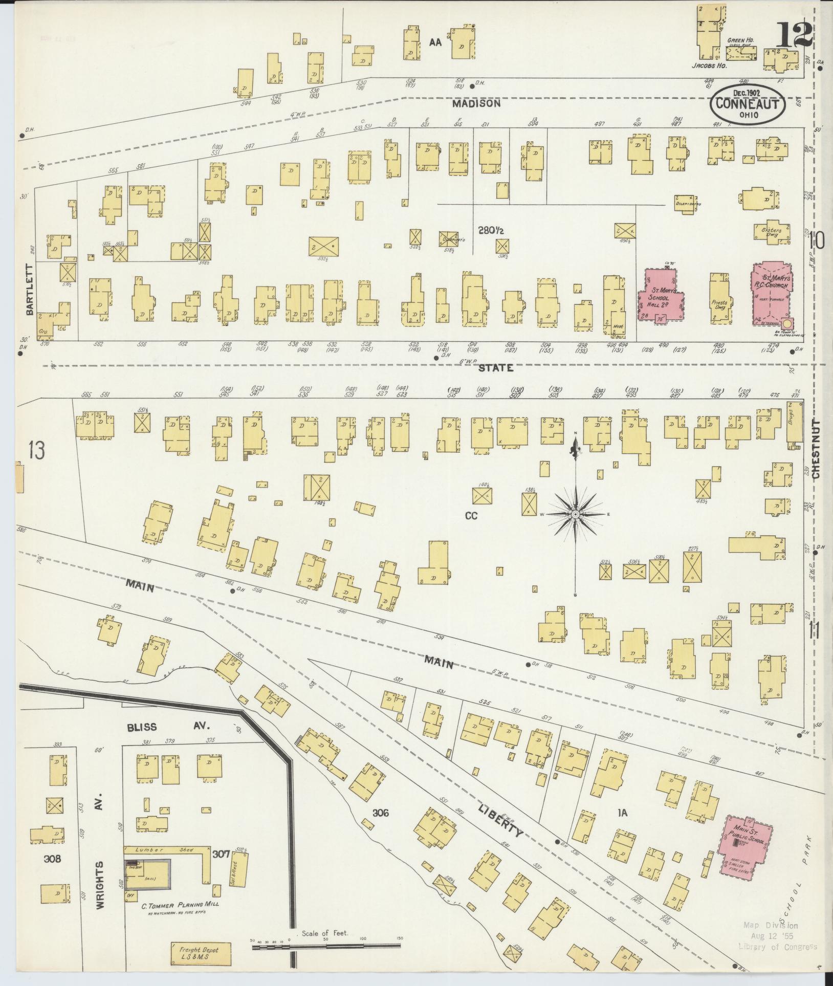 Sanborn Fire Insurance Map from Conneaut, Ashtabula County, Ohio (1902), Sheet #0012 - Historic Sanborn Fire Insurance Map Print, vintage old map wall art, antique decor, genealogy gift, Ohio Ohio map