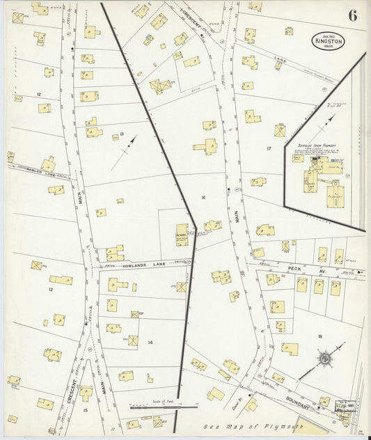 Sanborn Fire Insurance Map from Kingston, Plymouth County, Massachusetts (1912), Sheet #0006 - Historic Sanborn Fire Insurance Map Print, vintage old map wall art, antique decor, genealogy gift, Massachusetts Massachusetts map
