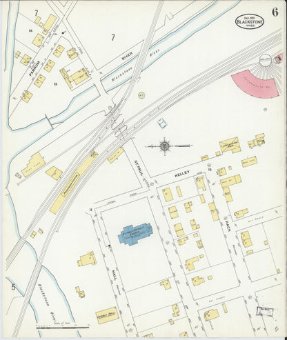 Sanborn Fire Insurance Map from Blackstone, Worcester County, Massachusetts (1910), Sheet #0006 - Historic Sanborn Fire Insurance Map Print, vintage old map wall art, antique decor, genealogy gift, Massachusetts Massachusetts map