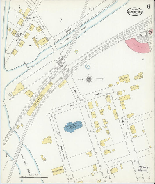 Sanborn Fire Insurance Map from Blackstone, Worcester County, Massachusetts (1910), Sheet #0006 - Historic Sanborn Fire Insurance Map Print, vintage old map wall art, antique decor, genealogy gift, Massachusetts Massachusetts map