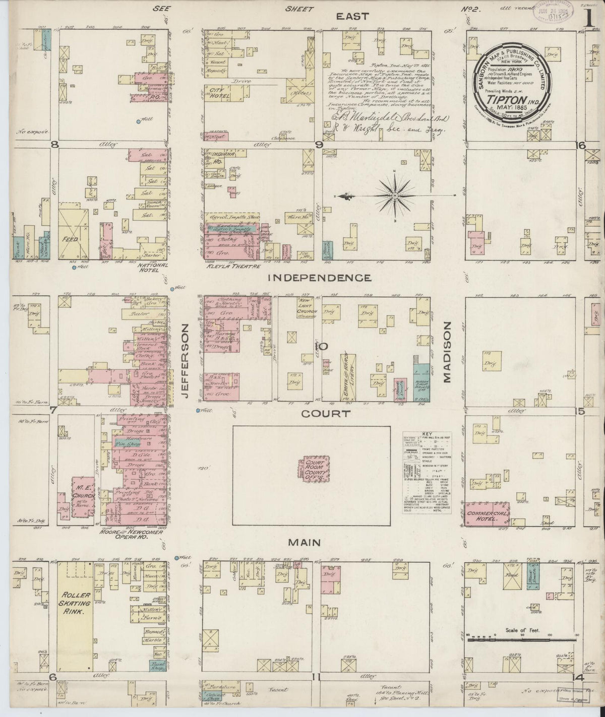 Sanborn Fire Insurance Map from Tipton, Tipton County, Indiana (1885), Sheet #0001 - Historic Sanborn Fire Insurance Map Print, vintage old map wall art, antique decor, genealogy gift, Indiana Indiana map