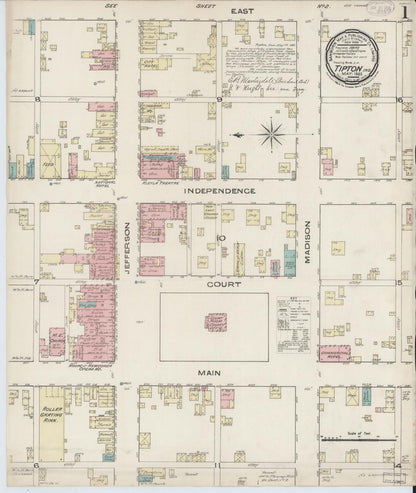 Sanborn Fire Insurance Map from Tipton, Tipton County, Indiana (1885), Sheet #0001 - Historic Sanborn Fire Insurance Map Print, vintage old map wall art, antique decor, genealogy gift, Indiana Indiana map