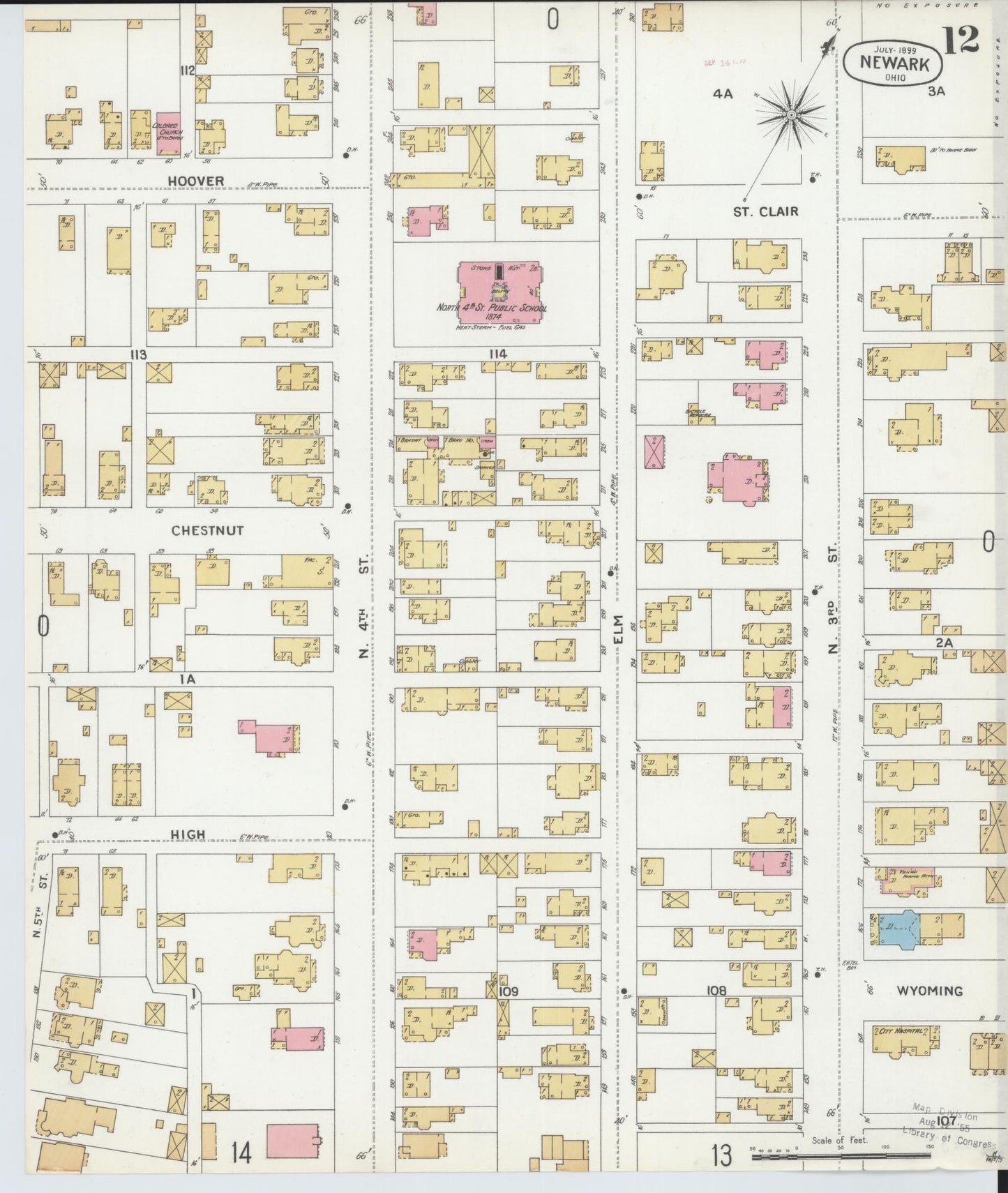 Sanborn Fire Insurance Map from Newark, Licking County, Ohio (1899), Sheet #0012 - Complete Map Set gallery image, historic Sanborn map, vintage wall art, Ohio Ohio