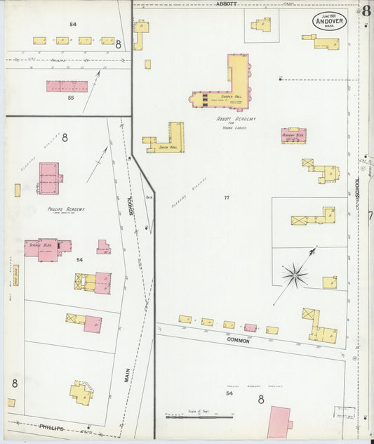 Sanborn Fire Insurance Map from Andover, Essex County, Massachusetts (1901), Sheet #0008 - Historic Sanborn Fire Insurance Map Print, vintage old map wall art, antique decor, genealogy gift, Massachusetts Massachusetts map