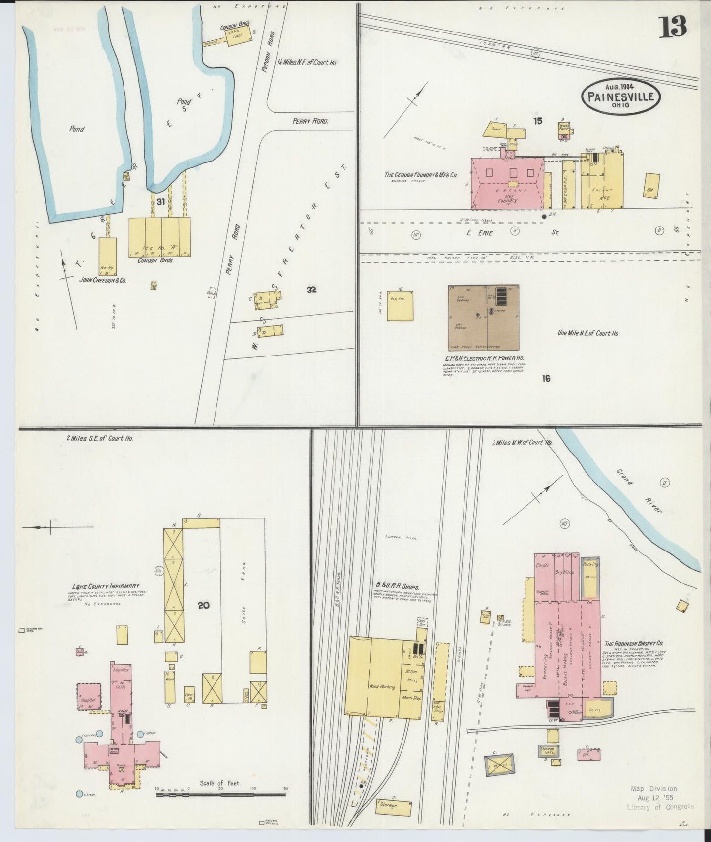 Sanborn Fire Insurance Map from Painesville, Lake County, Ohio (1904), Sheet #0013 - Complete Map Set gallery image, historic Sanborn map, vintage wall art, Ohio Ohio