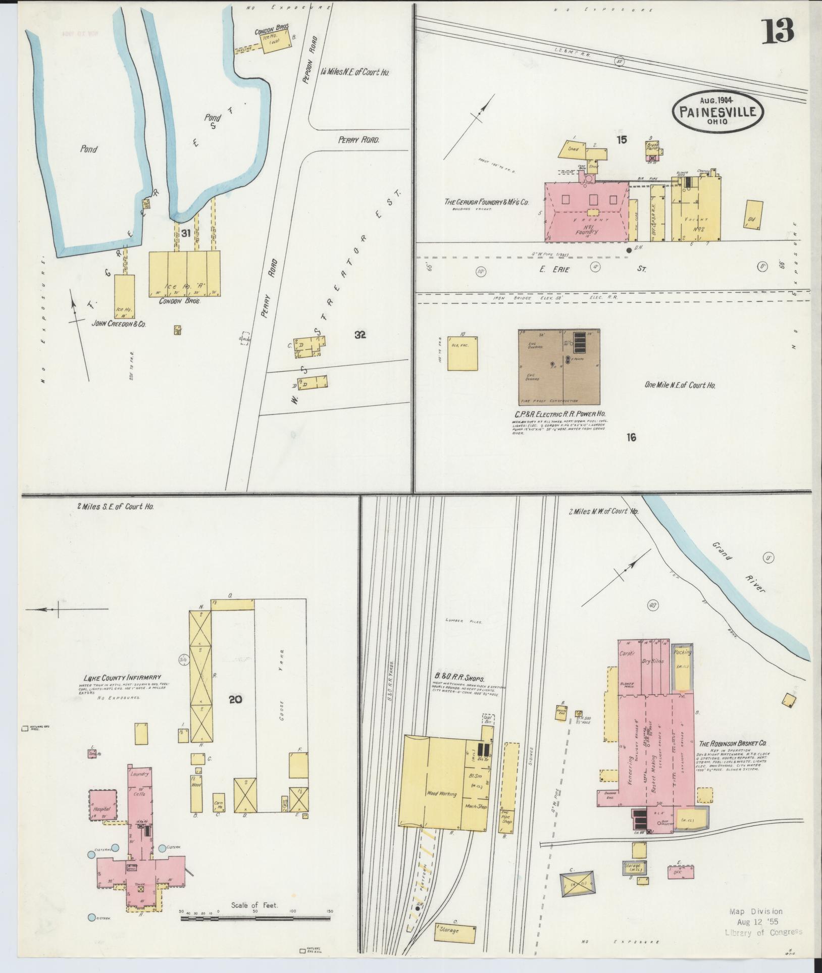 Sanborn Fire Insurance Map from Painesville, Lake County, Ohio (1904), Sheet #0013 - Complete Map Set gallery image, historic Sanborn map, vintage wall art, Ohio Ohio