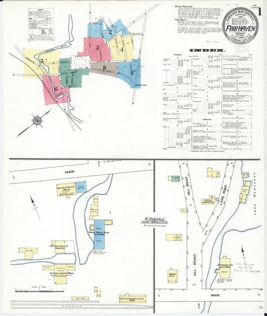 Sanborn Fire Insurance Map from Fair Haven, Rutland County, Vermont (1909), Sheet #0001 - Historic Sanborn Fire Insurance Map Print, vintage old map wall art, antique decor, genealogy gift, Vermont Vermont map