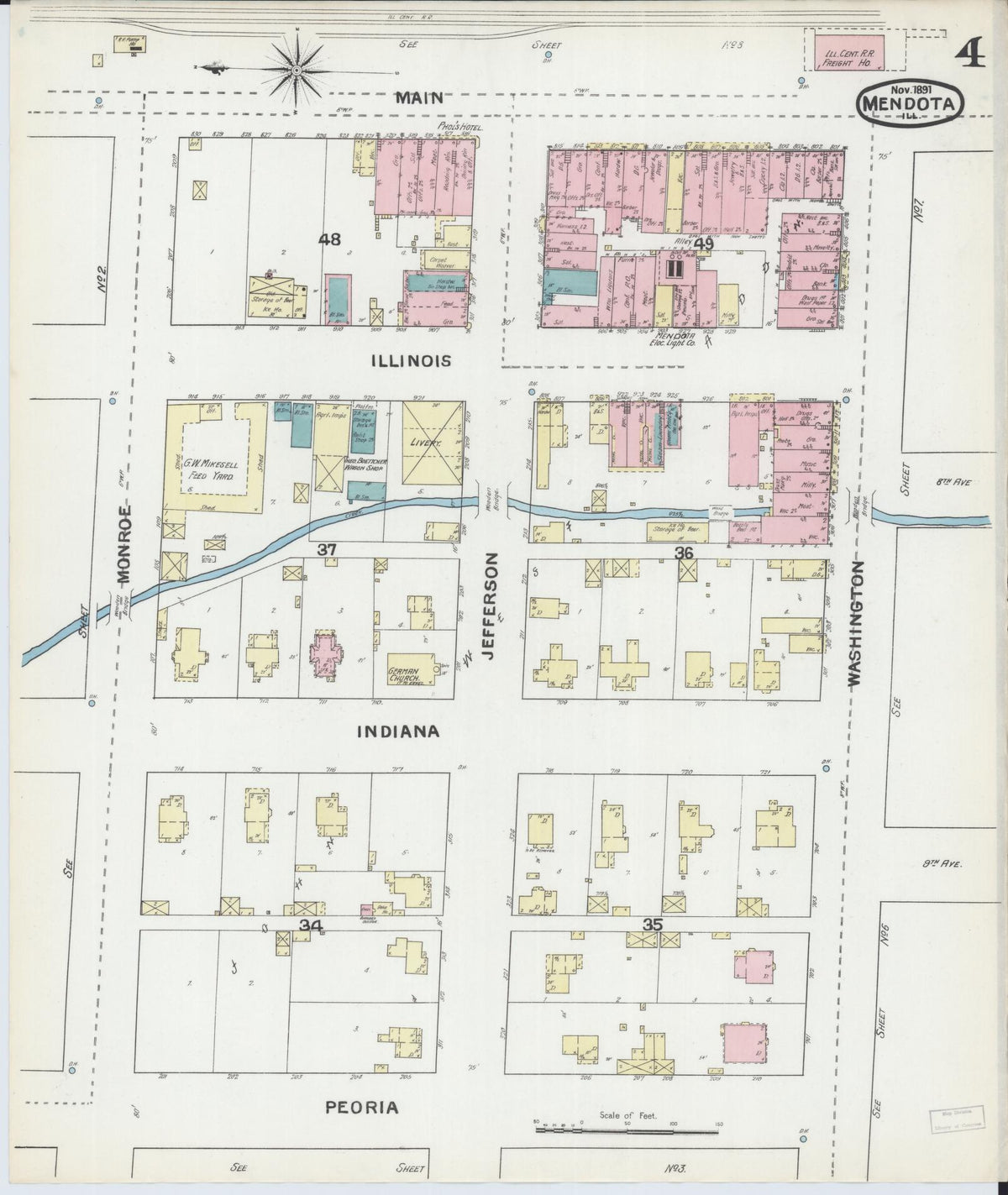 Sanborn Fire Insurance Map from Mendota, La Salle County, Illinois (1891), Sheet #0004 - Complete Map Set gallery image, historic Sanborn map, vintage wall art, Illinois Illinois