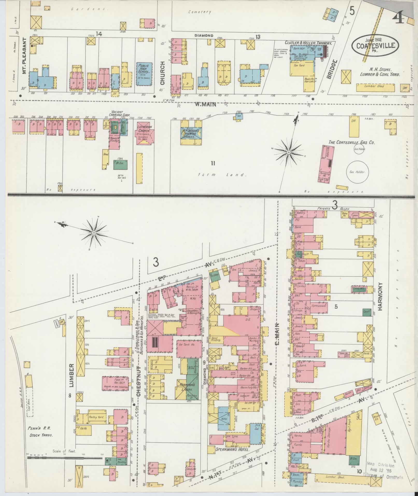 Sanborn Fire Insurance Map from Coatesville, Chester County, Pennsylvania (1902), Sheet #0004 - Historic Sanborn Fire Insurance Map Print, vintage old map wall art, antique decor, genealogy gift, Pennsylvania Pennsylvania map