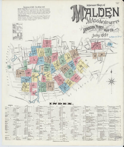Sanborn Fire Insurance Map from Malden, Middlesex County, Massachusetts (1897), Sheet #0001 - Historic Sanborn Fire Insurance Map Print, vintage old map wall art, antique decor, genealogy gift, Massachusetts Massachusetts map