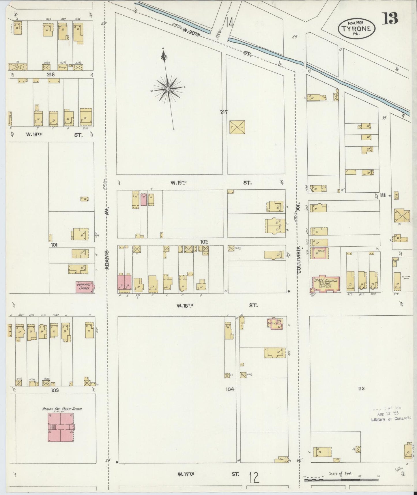 Sanborn Fire Insurance Map from Tyrone, Blair County, Pennsylvania (1906), Sheet #0013 - Complete Map Set gallery image, historic Sanborn map, vintage wall art, Pennsylvania Pennsylvania